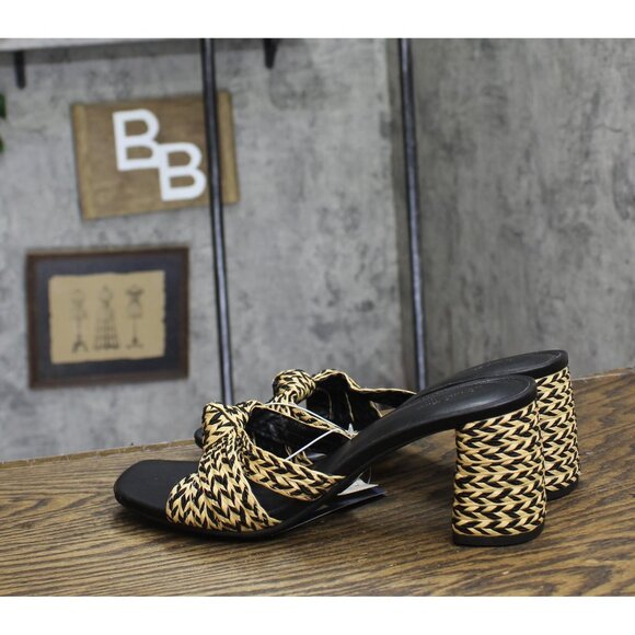 NWT Universal Thread Raffia Strappy Knot Sandal Heels Black Brown Multi 10M - Picture 6 of 11